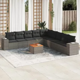    10 részes szürke polyrattan kerti ülőgarnitúra párnákkal