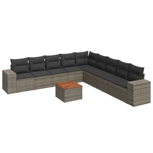  10 részes szürke polyrattan kerti ülőgarnitúra párnákkal