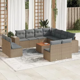    12 részes bézs polyrattan kerti ülőgarnitúra párnákkal