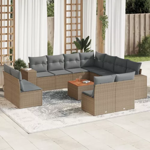  12 részes bézs polyrattan kerti ülőgarnitúra párnákkal