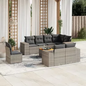    9 részes szürke polyrattan kerti ülőgarnitúra párnákkal
