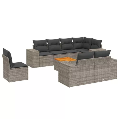  9 részes szürke polyrattan kerti ülőgarnitúra párnákkal