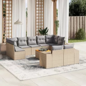   10 részes bézs polyrattan kerti ülőgarnitúra párnával