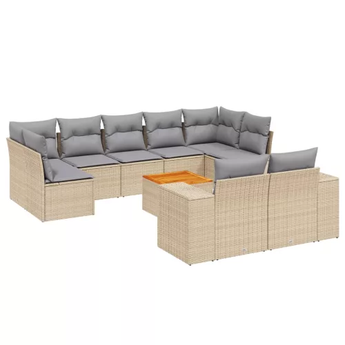  10 részes bézs polyrattan kerti ülőgarnitúra párnával