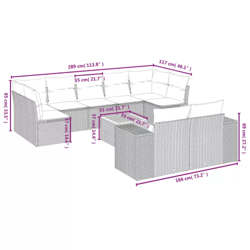  10 részes bézs polyrattan kerti ülőgarnitúra párnával