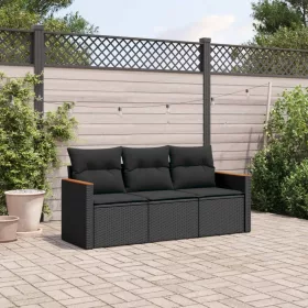    3 részes fekete polyrattan kerti ülőgarnitúra párnával