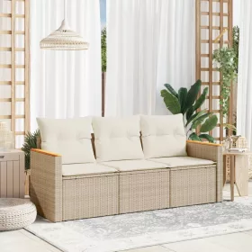    3 részes bézs polyrattan kerti ülőgarnitúra párnákkal