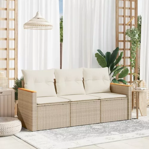  3 részes bézs polyrattan kerti ülőgarnitúra párnákkal