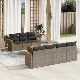    8 részes szürke polyrattan kerti ülőgarnitúra párnákkal