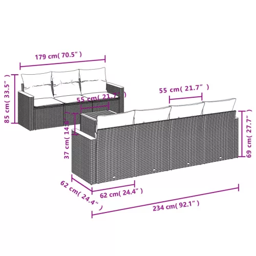  8 részes szürke polyrattan kerti ülőgarnitúra párnákkal