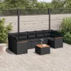  8 részes fekete polyrattan kerti ülőgarnitúra párnákkal