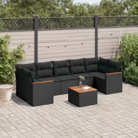    8 részes fekete polyrattan kerti ülőgarnitúra párnákkal