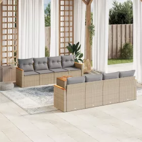   9 részes bézs polyrattan kerti ülőgarnitúra párnákkal