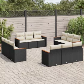    12 részes fekete polyrattan kerti ülőgarnitúra párnákkal