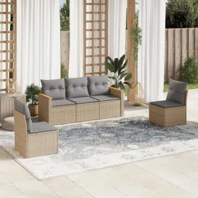    5 részes bézs polyrattan kerti ülőgarnitúra párnákkal