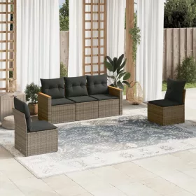   5 részes szürke polyrattan kerti ülőgarnitúra párnákkal