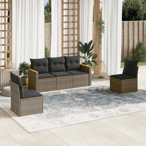 5 részes szürke polyrattan kerti ülőgarnitúra párnákkal