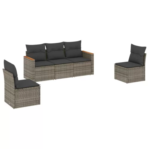  5 részes szürke polyrattan kerti ülőgarnitúra párnákkal