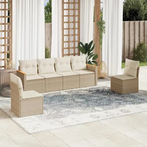  6 részes bézs polyrattan kerti ülőgarnitúra párnával