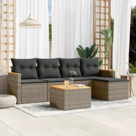    6 részes szürke polyrattan kerti ülőgarnitúra párnákkal