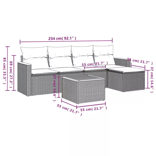  6 részes szürke polyrattan kerti ülőgarnitúra párnákkal