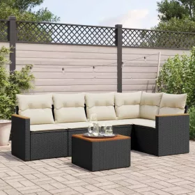    6 részes fekete polyrattan kerti ülőgarnitúra párnákkal