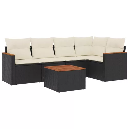  6 részes fekete polyrattan kerti ülőgarnitúra párnákkal