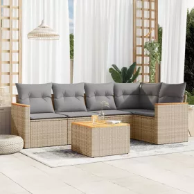  6 részes bézs polyrattan kerti ülőgarnitúra párnával