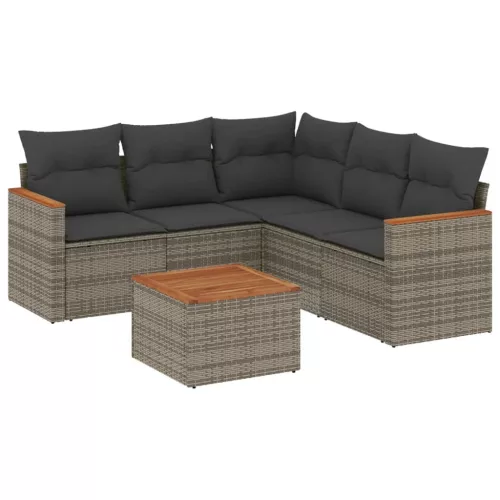  6 részes szürke polyrattan kerti ülőgarnitúra párnákkal