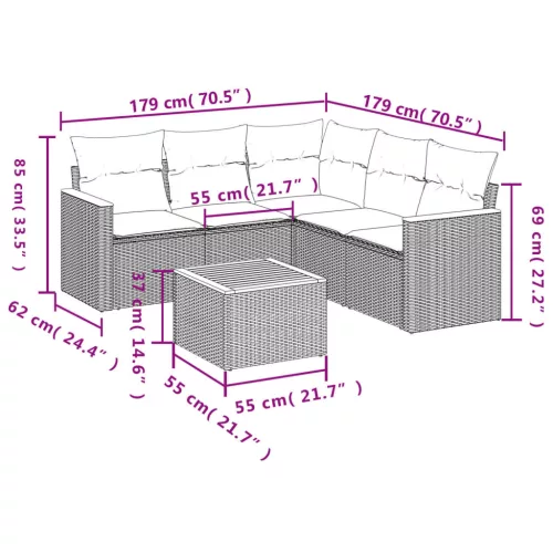  6 részes szürke polyrattan kerti ülőgarnitúra párnákkal