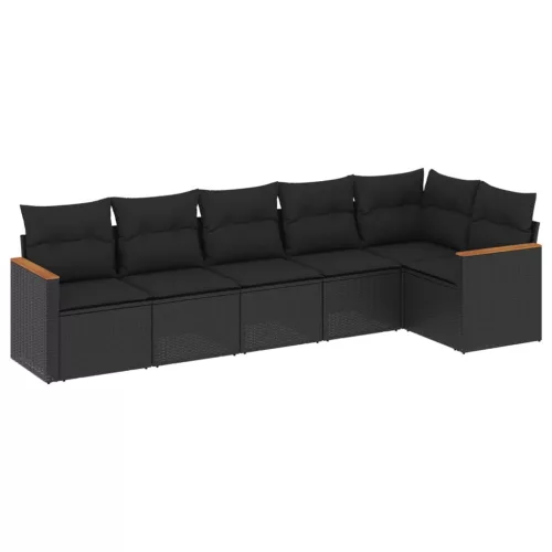  6 részes fekete polyrattan kerti ülőgarnitúra párnákkal