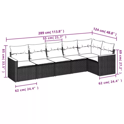  6 részes fekete polyrattan kerti ülőgarnitúra párnákkal