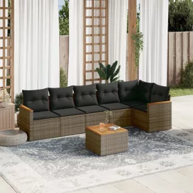    7 részes szürke polyrattan kerti ülőgarnitúra párnákkal