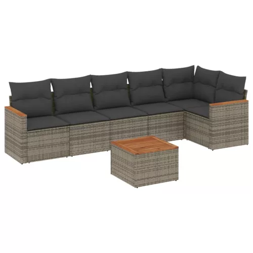  7 részes szürke polyrattan kerti ülőgarnitúra párnákkal