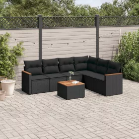    7 részes fekete polyrattan kerti ülőgarnitúra párnával