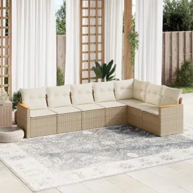    7 részes bézs polyrattan kerti ülőgarnitúra párnákkal
