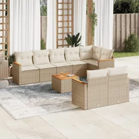    9 részes bézs polyrattan kerti ülőgarnitúra párnákkal
