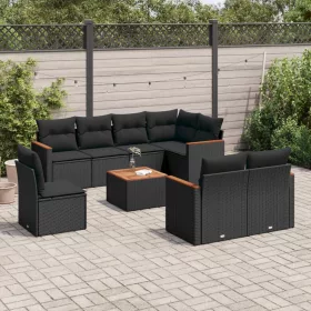    9 részes fekete polyrattan kerti ülőgarnitúra párnákkal