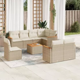    9 részes bézs polyrattan kerti ülőgarnitúra párnákkal