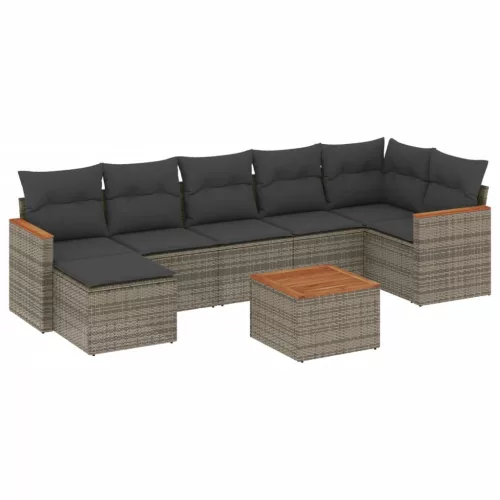  8 részes szürke polyrattan kerti ülőgarnitúra párnákkal