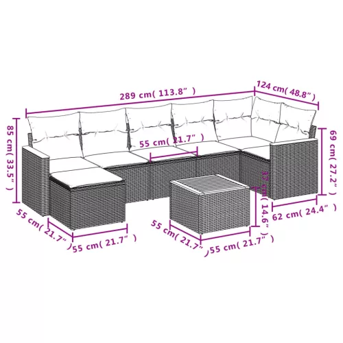 8 részes szürke polyrattan kerti ülőgarnitúra párnákkal