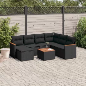    8 részes fekete polyrattan kerti ülőgarnitúra párnákkal