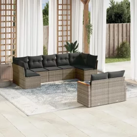    9 részes szürke polyrattan kerti ülőgarnitúra párnákkal