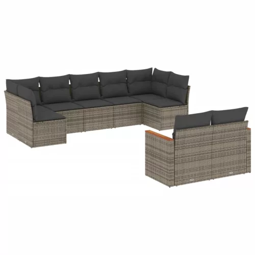  9 részes szürke polyrattan kerti ülőgarnitúra párnákkal