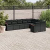  9 részes fekete polyrattan kerti ülőgarnitúra párnákkal