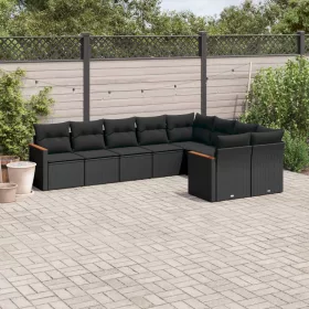    9 részes fekete polyrattan kerti ülőgarnitúra párnákkal