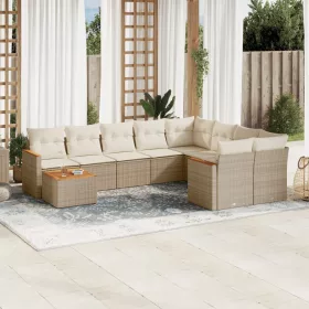    10 részes bézs polyrattan kerti ülőgarnitúra párnával