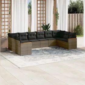    10 részes szürke polyrattan kerti ülőgarnitúra párnákkal