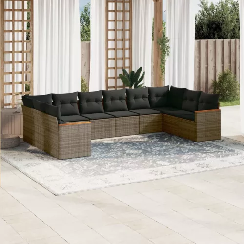  10 részes szürke polyrattan kerti ülőgarnitúra párnákkal