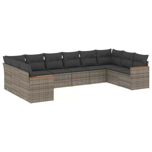  10 részes szürke polyrattan kerti ülőgarnitúra párnákkal
